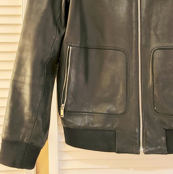 Offical Reiss Black Lamb Skin Leather Bomber Jacke - Picture 7 of 7